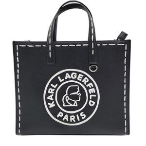 Karl Lagerfeld Paris Black Nouveau Leather Logo Tote Bag w Crossbody Strap